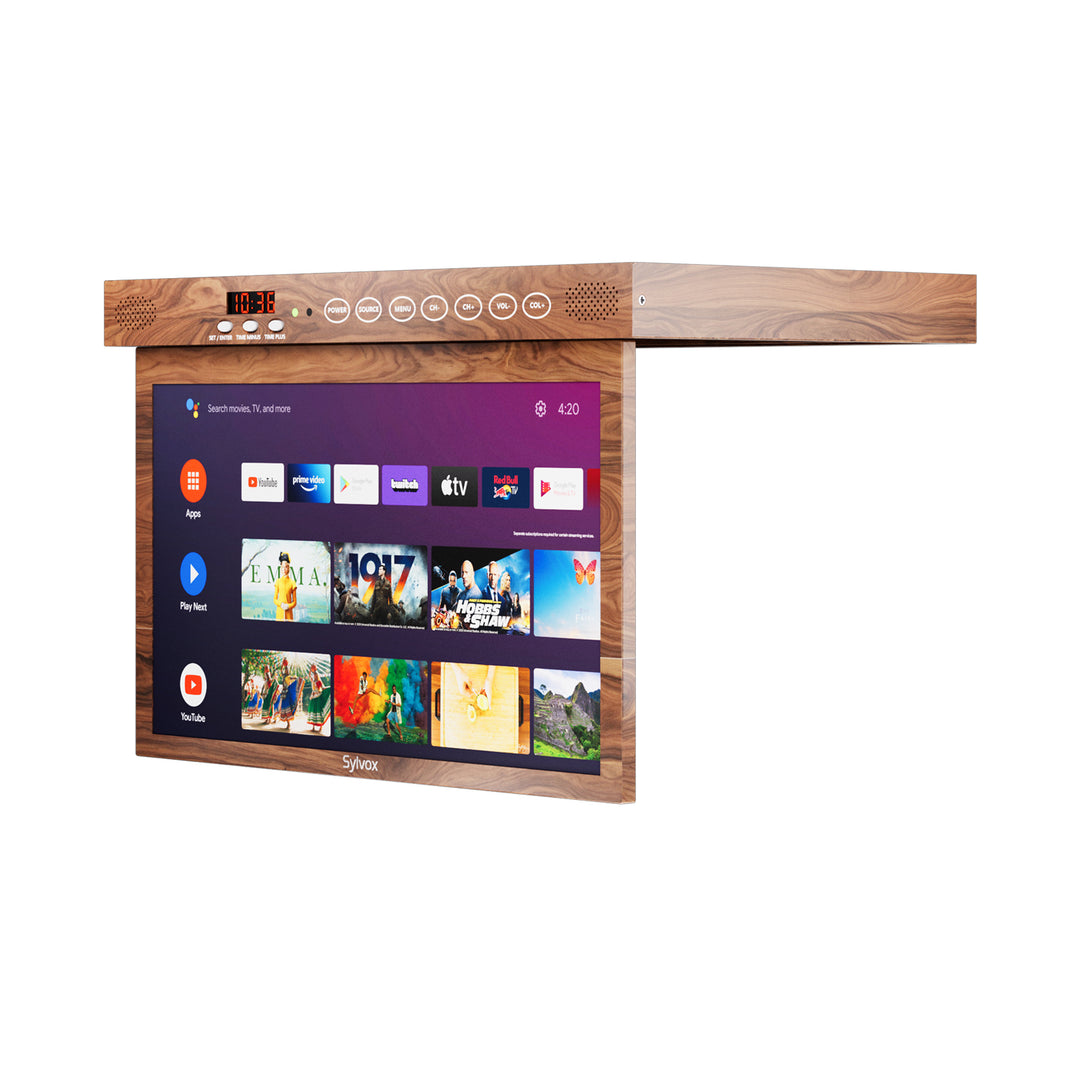 Sylvox 15,6" Küchen-TV Holz-Optik – Unterbaufernseher klappbar für Landhausküchen