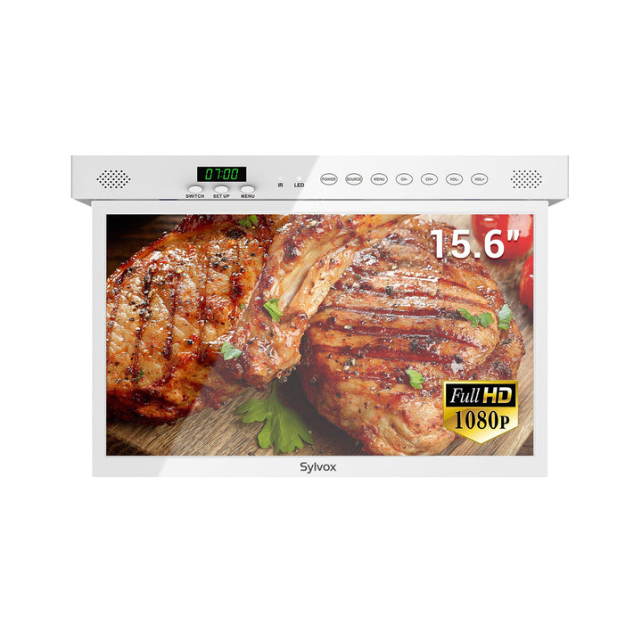 Sylvox 15,6 Zoll Küchenfernseher Weiß – Full HD Smart TV Unterbaufernseher klappbar