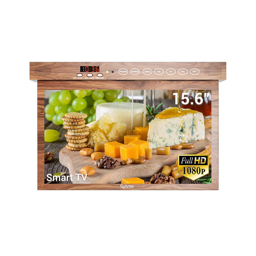 Sylvox 15,6" Küchen-TV Holz-Optik – Unterbaufernseher klappbar für Landhausküchen
