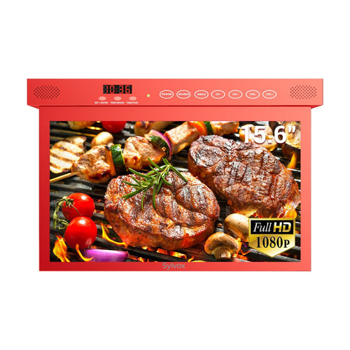 Sylvox 15,6 Zoll Küchenfernseher Rot – Retro Design Unterbau-TV mit Full HD & WLAN