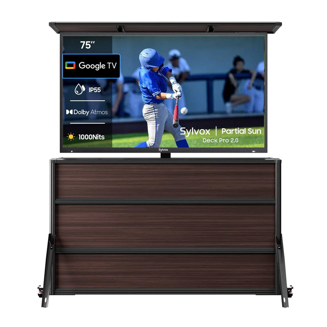 75 Zoll TV-Schrank + Deck Pro 2.0 Outdoor-TV (Halbschatten)