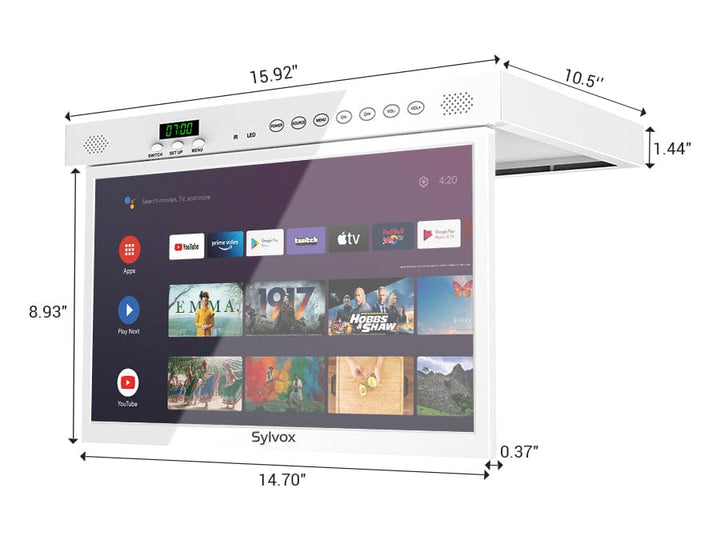 Sylvox 15,6 Zoll Küchenfernseher Weiß – Full HD Smart TV Unterbaufernseher klappbar
