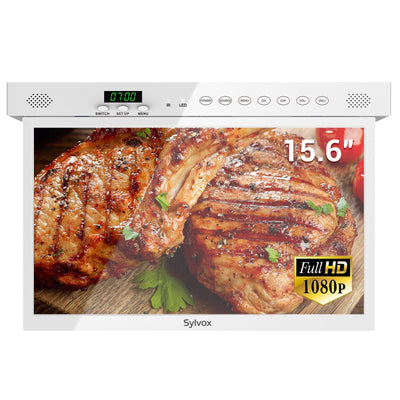 Sylvox 15,6 Zoll Küchenfernseher Weiß – Full HD Smart TV Unterbaufernseher klappbar