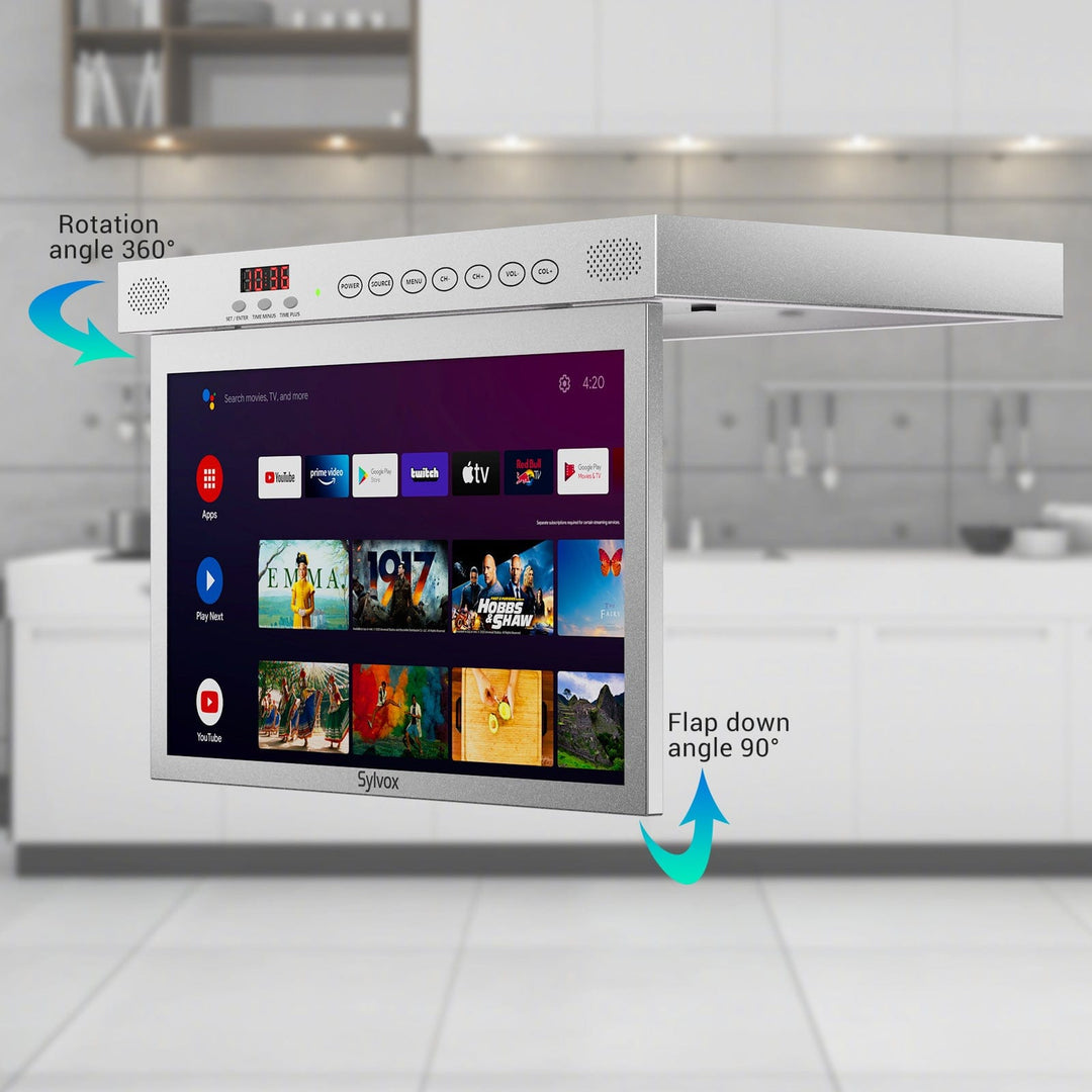 Sylvox 15,6" Unterbau-TV Silber für die Küche – Full HD, klappbar, modern & platzsparend